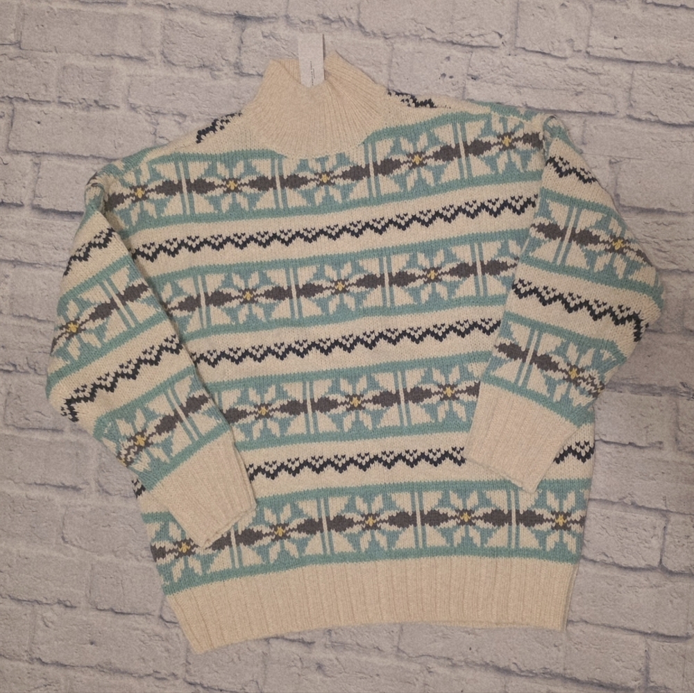 American Eagle Oversized Fairisle Mock Neck Pullover Cardigan Sweater